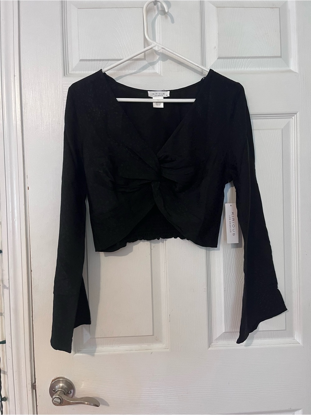 NWT- Kirious LA Twist-Front Black Crop Top - Long Sleeve
